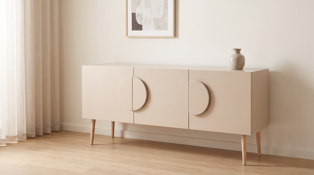 Alto Ivory storage cabinet styled in a calm living room