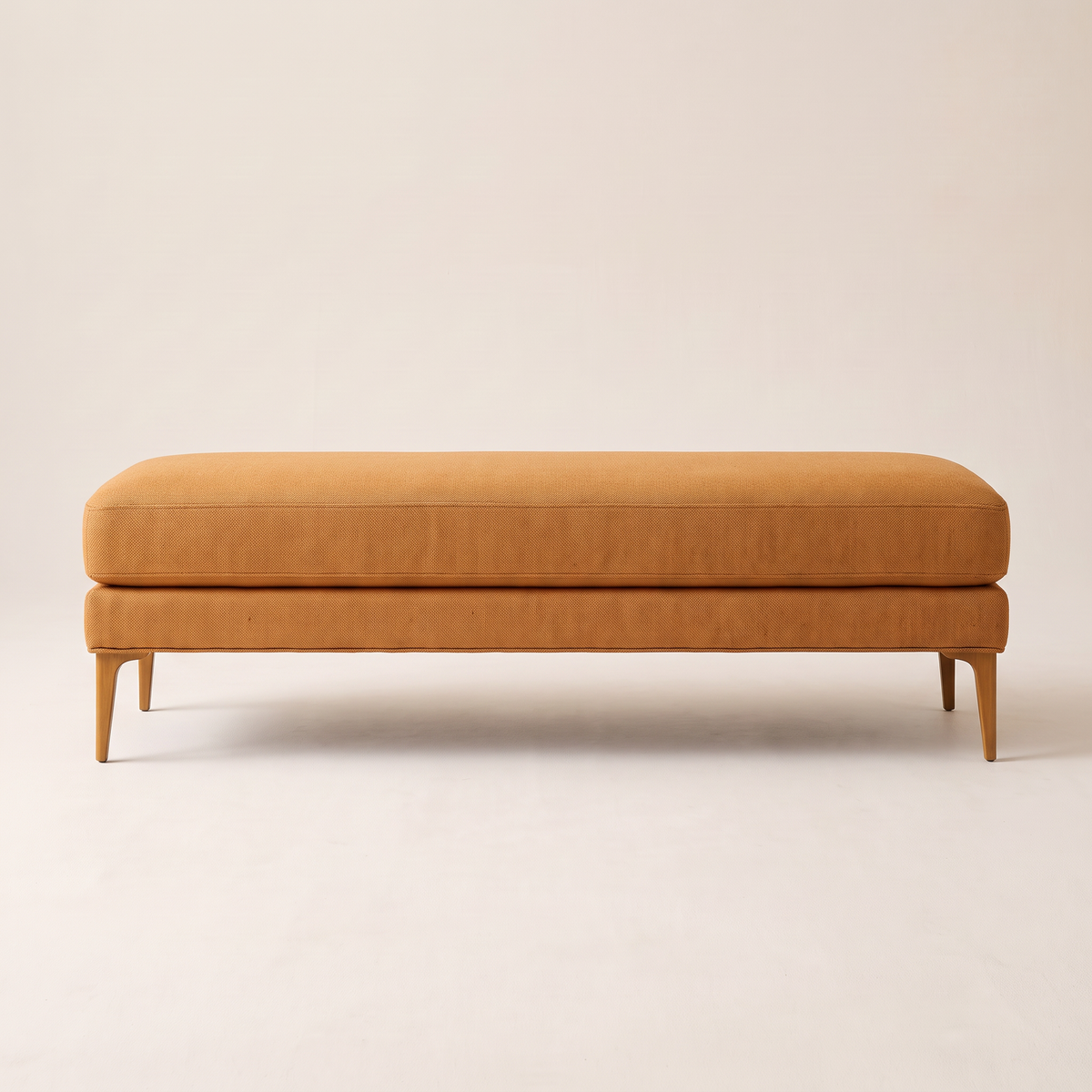 Amber Muse ottoman bench, straight front view of the full length