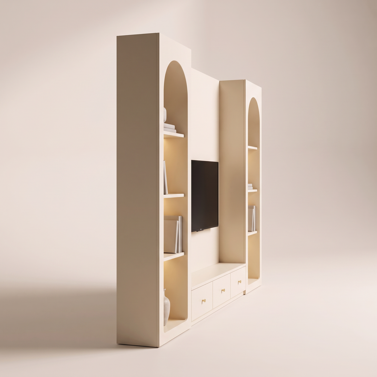 Archway Media Wall ivory TV wall unit seen from the left side
