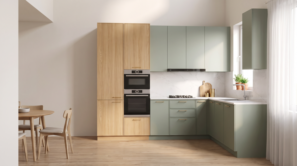 Arden L-Kitchen styled in a bright home kitchen with a small dining nook