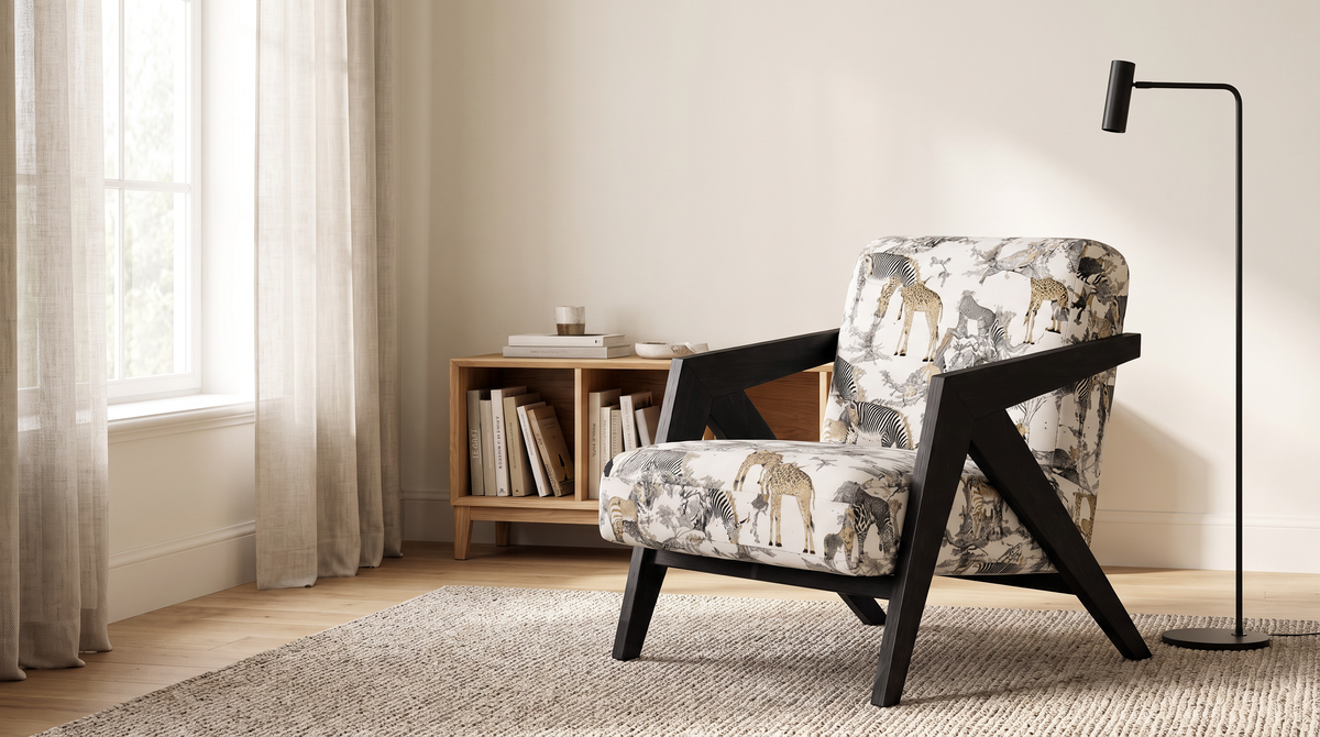 Axis Safari lounge chair styled in a calm reading corner