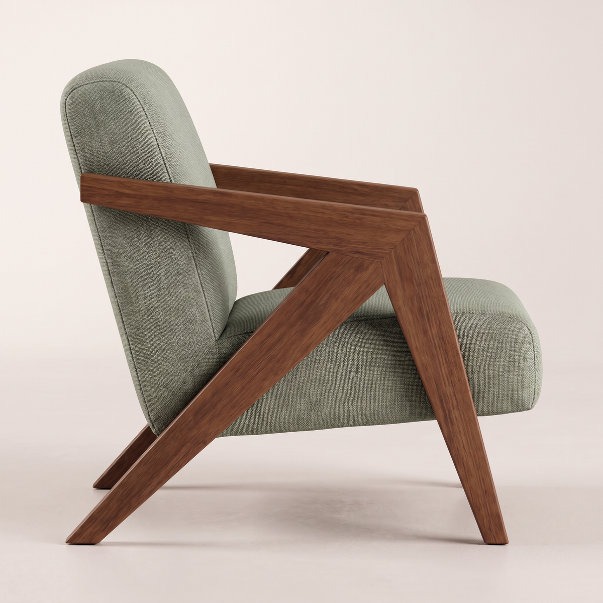 Axis Sage lounge chair, side profile showing the open triangular timber side frame and reclined backrest