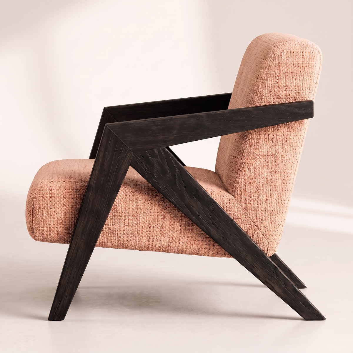 Axis Sand lounge chair showing its angular black wooden side frame, side profile view