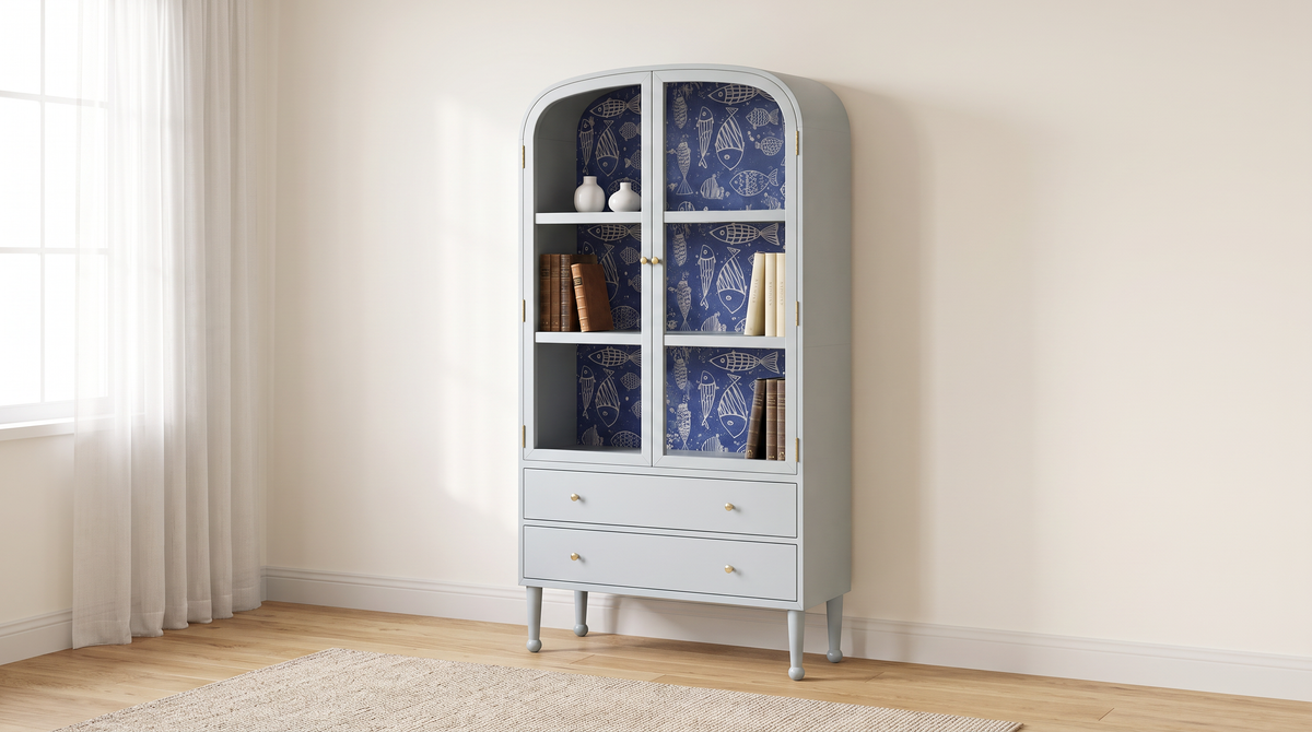 Azure Cove Cabinet styled in a calm living room