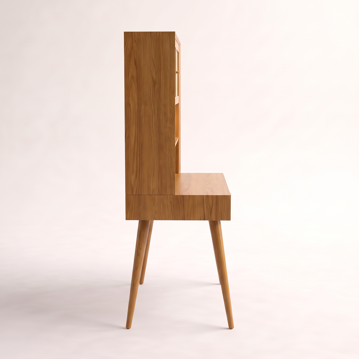 Bureau Hutch honey ash study desk with hutch, side profile