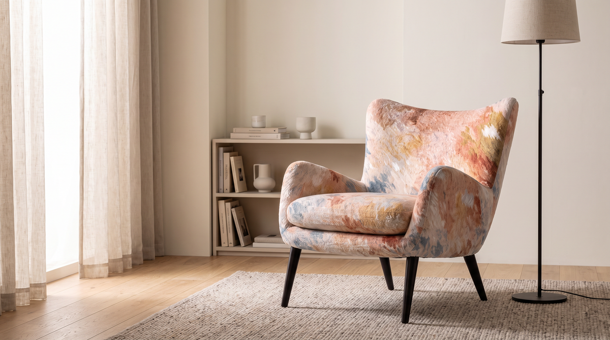 Canvas Fresco lounge chair styled in a calm reading corner