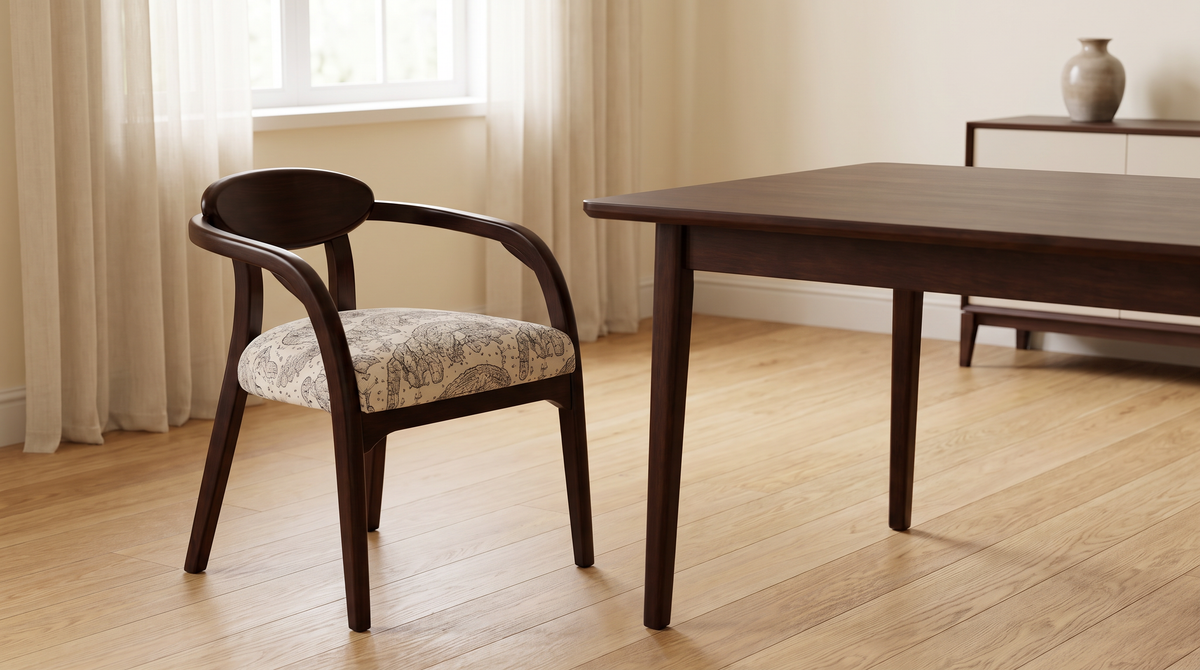 Chair 404 dining armchair styled in a calm dining room