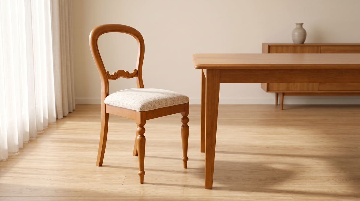 Chair 503 balloon-back dining chair styled in a calm dining room