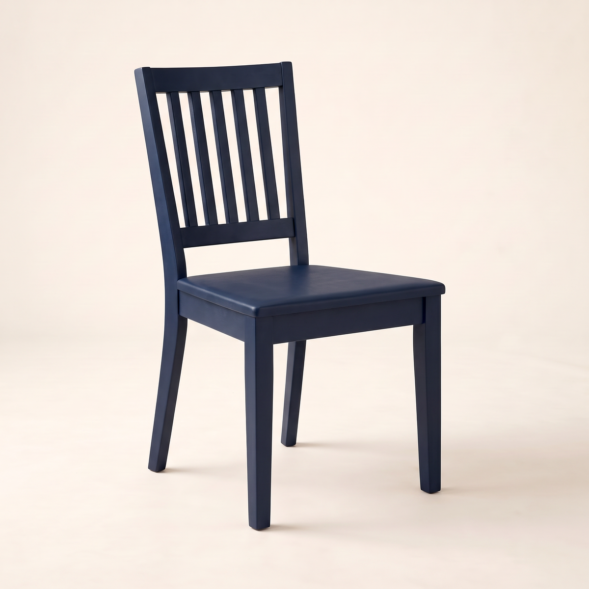 Chair 505 dining chair in navy blue with slatted back and flat seat, front-right three-quarter view