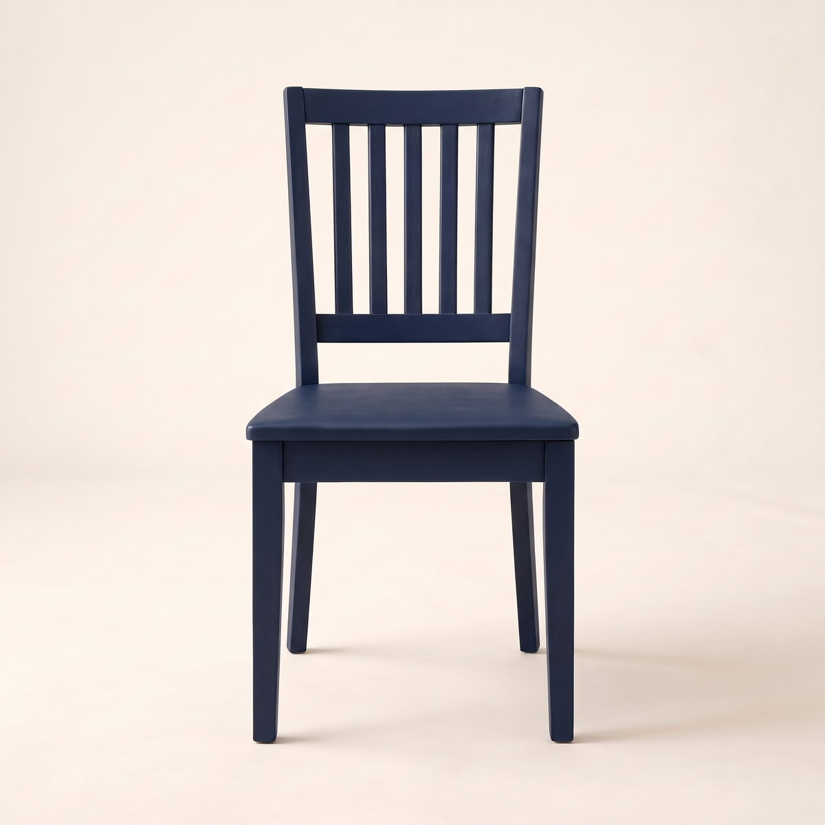 Chair 505 dining chair in navy blue with slatted back and flat seat, front view
