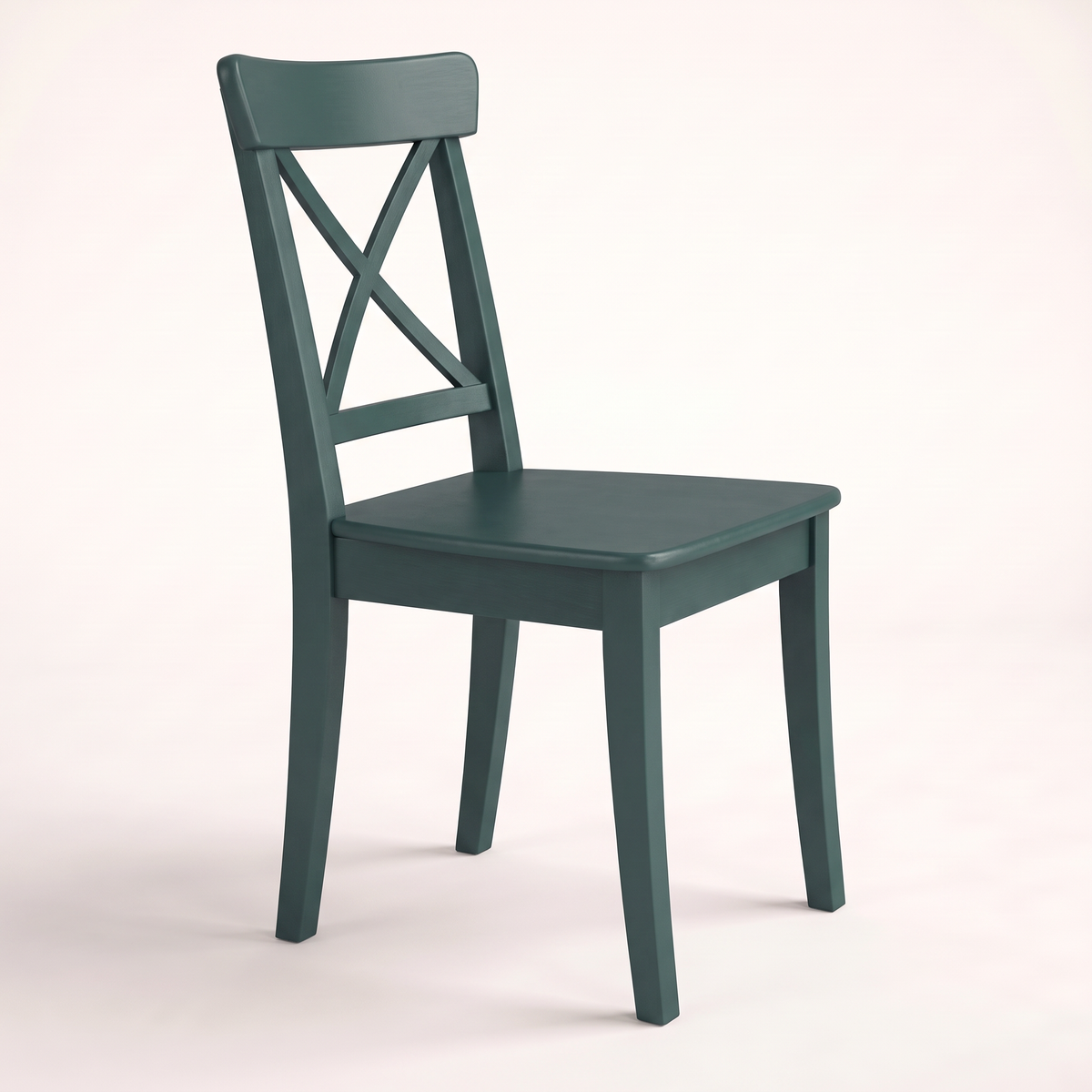 Chair 506 cross-back dining chair in deep teal with flat seat, front-right three-quarter view