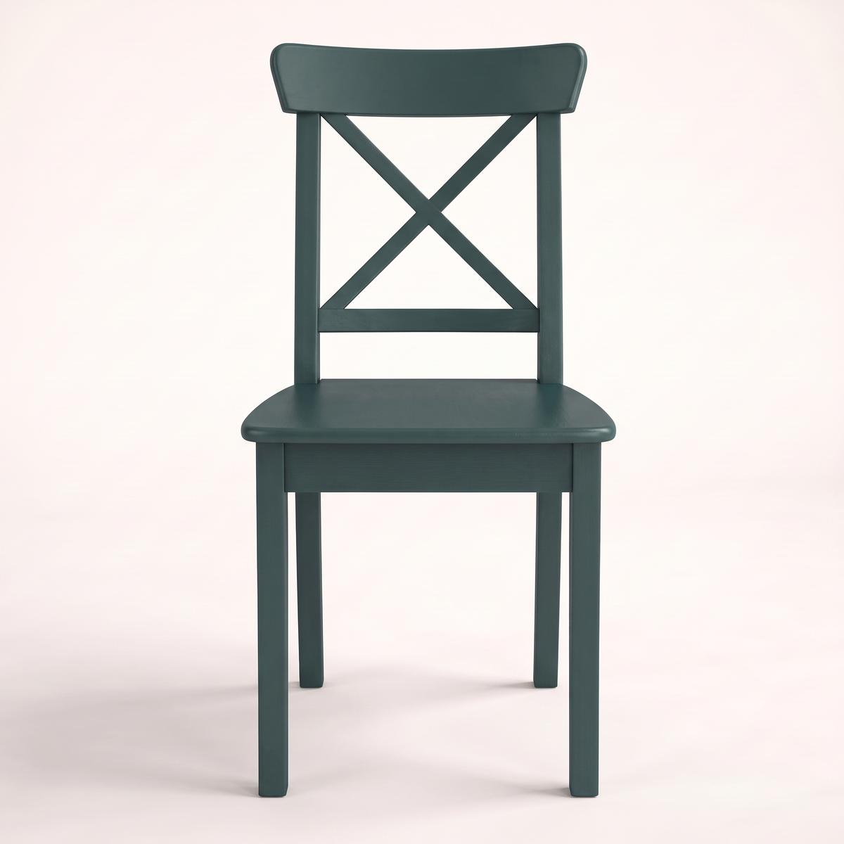 Chair 506 cross-back dining chair in deep teal with flat seat, front view