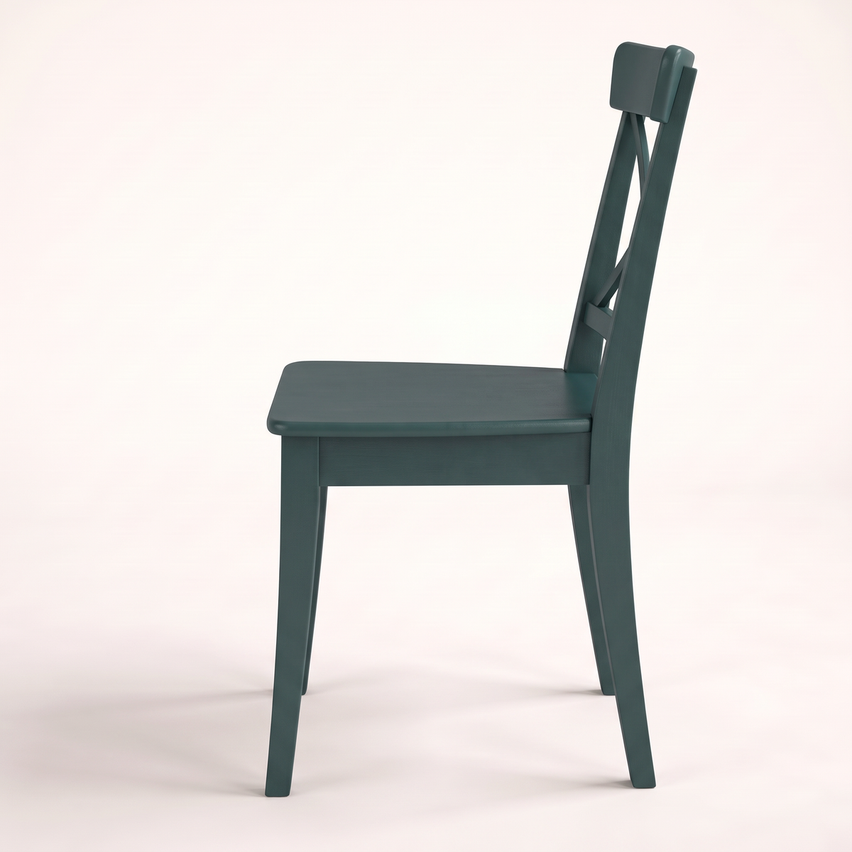 Chair 506 cross-back dining chair in deep teal with flat seat, side profile