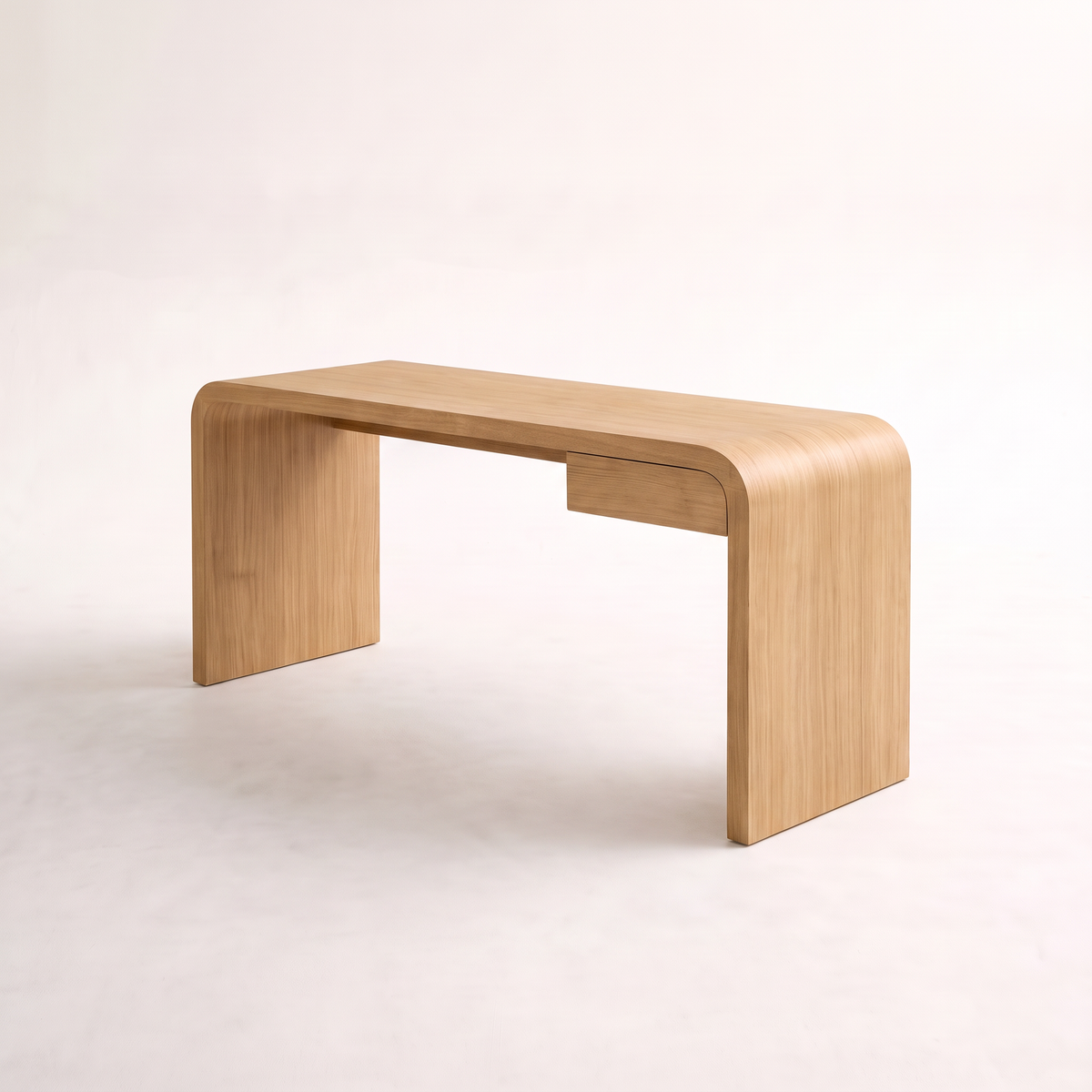 Core Desk waterfall study desk in light natural wood finish, front-right view