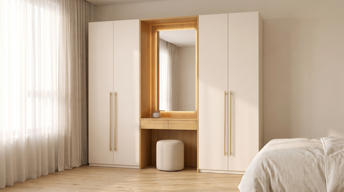 Dresser Wing Wardrobe styled in a calm bedroom
