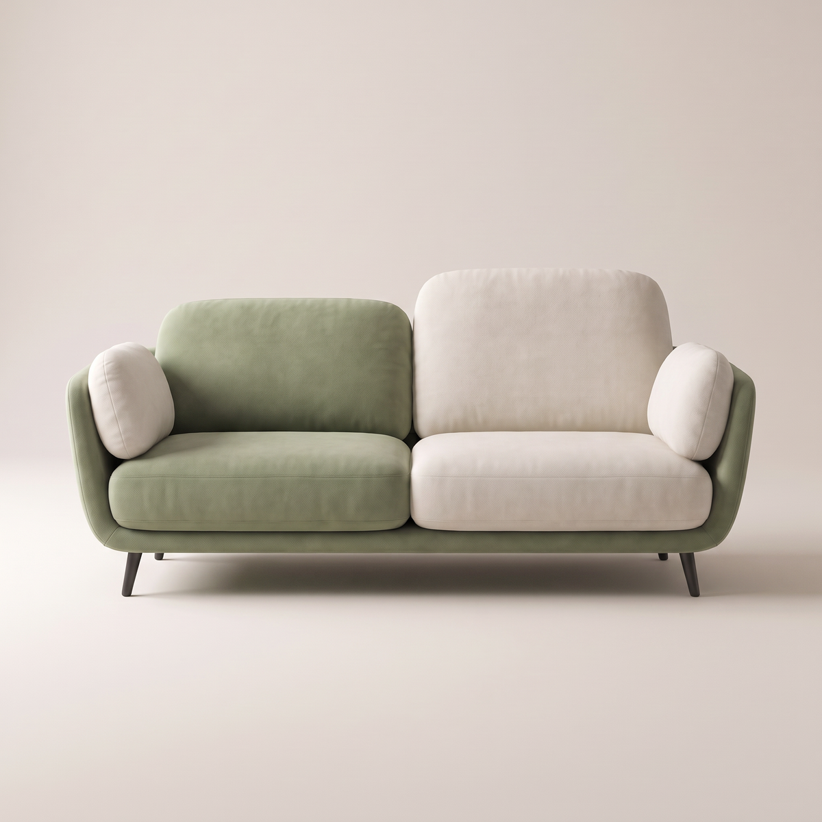Duet Meadow sofa in sage green and ivory upholstery, front view