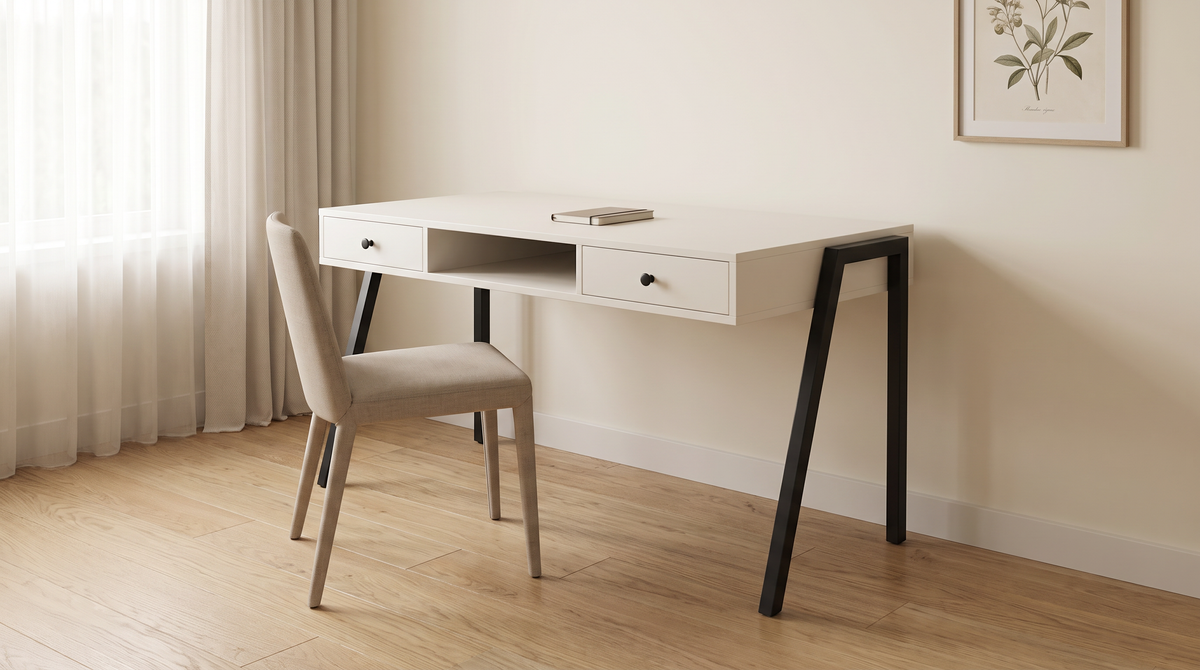 Edge Desk study desk styled in a calm home study