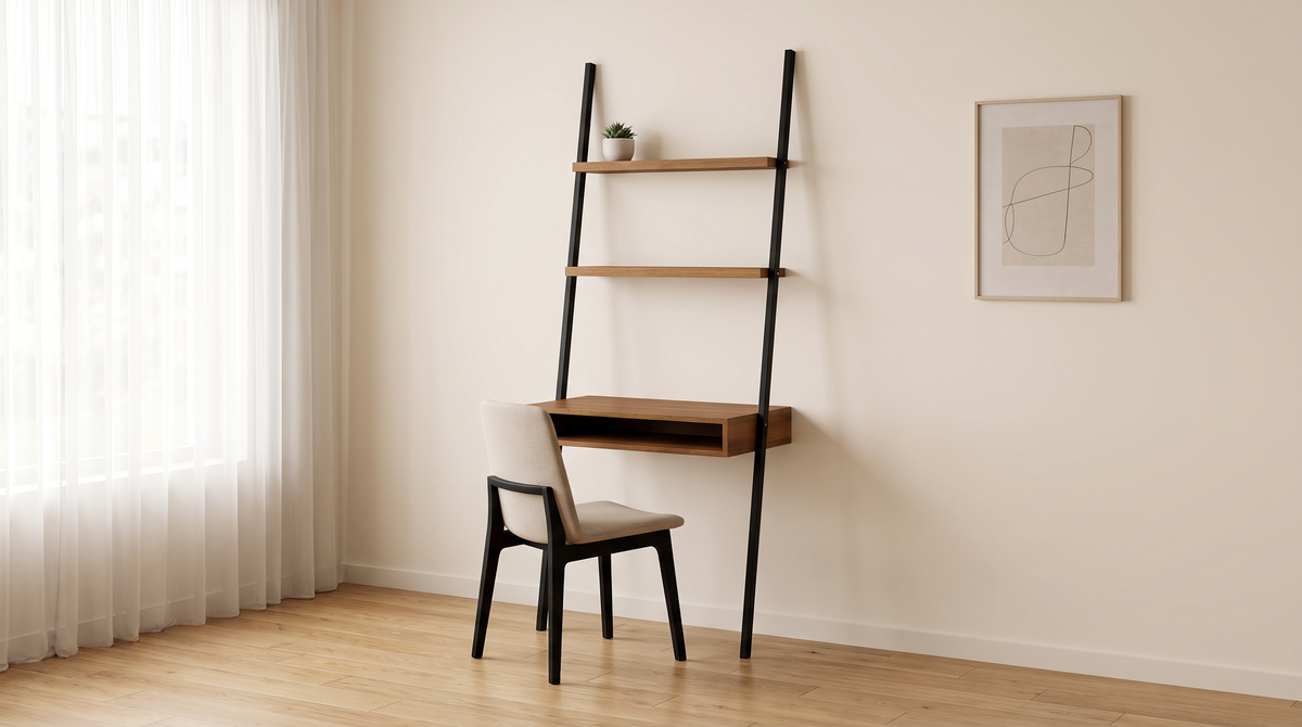 Edge Ladder Desk styled in a calm home study corner