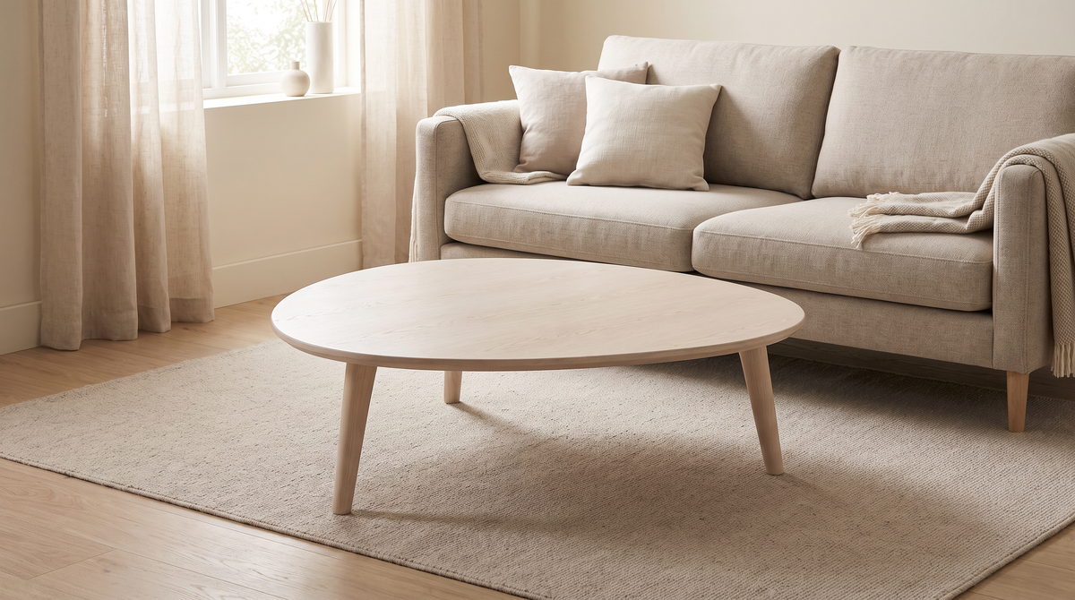 Eira Ash coffee table styled in a calm living room