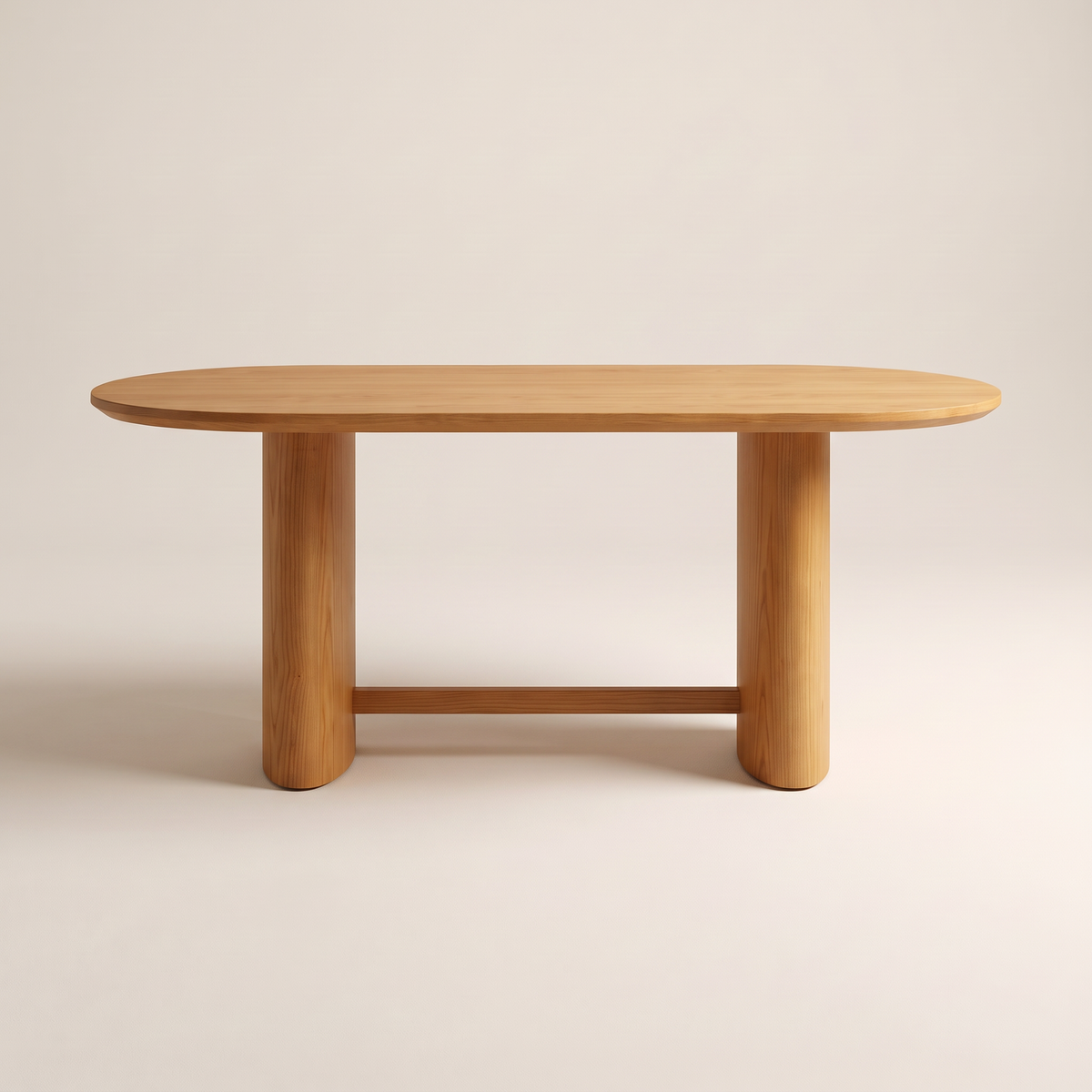 Ember Oval honey ash dining table, straight front elevation of the long side