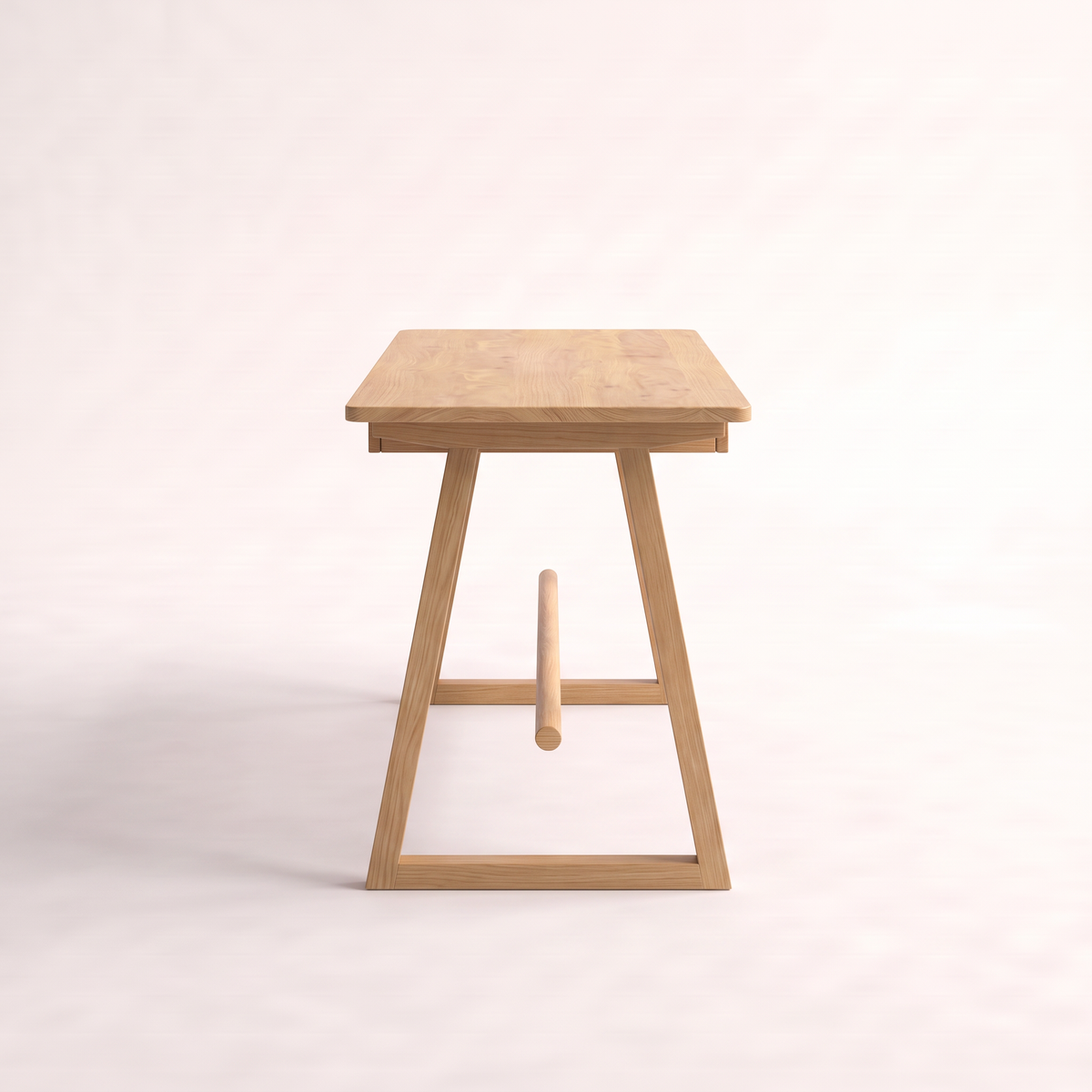 Gable Trestle solid ash desk, side profile of the A-frame trestle