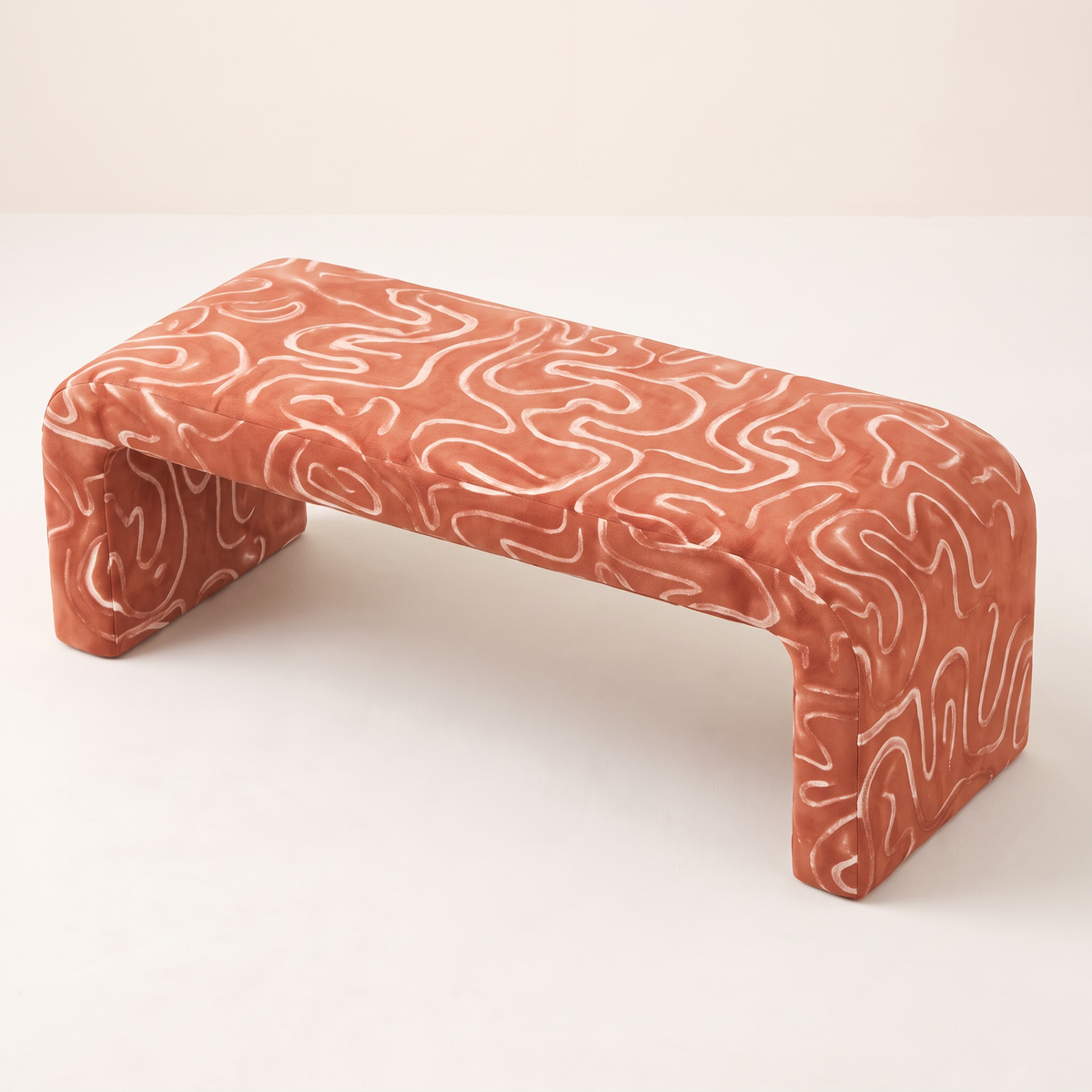 Glyph – Line bench, elevated three-quarter view showing the printed top