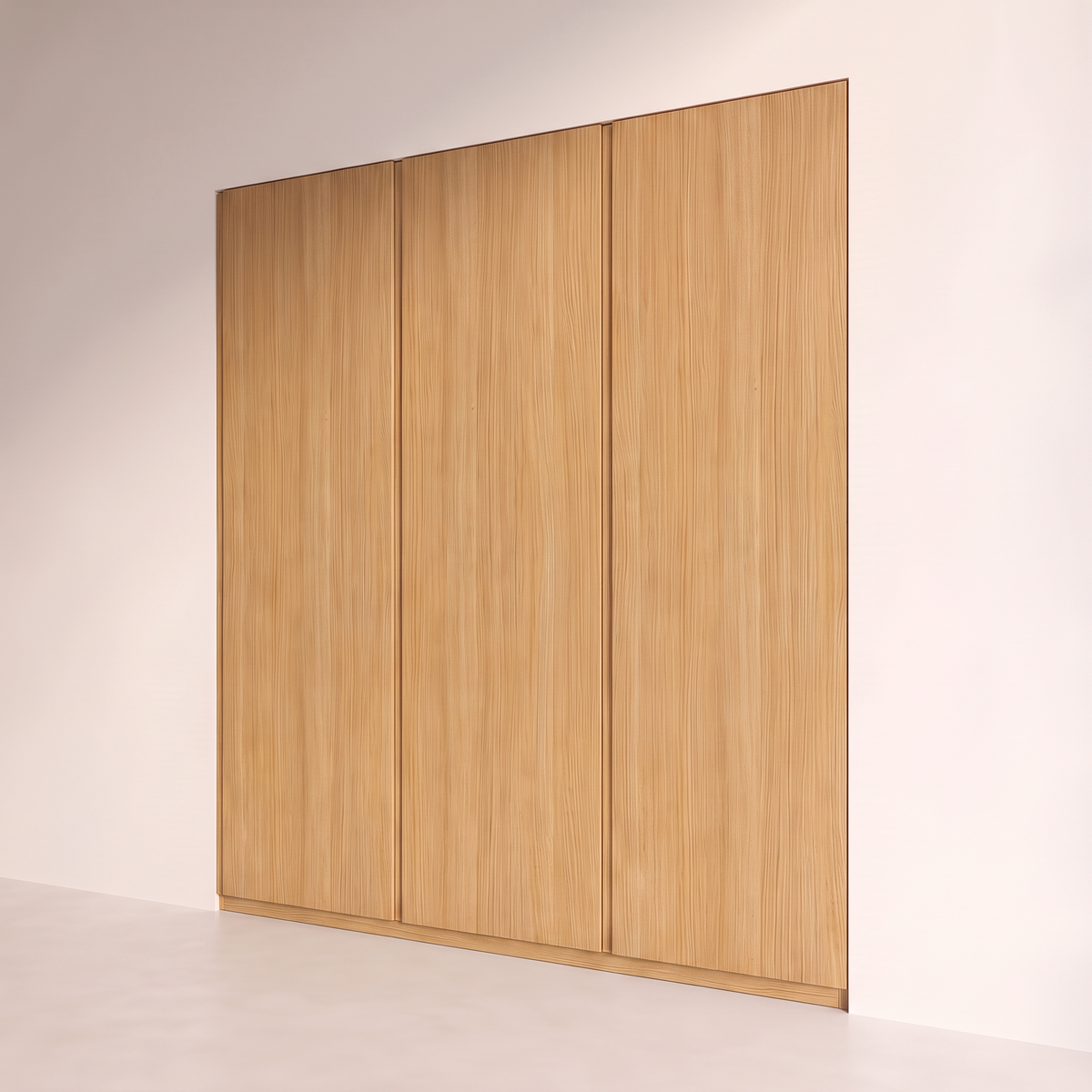 Groove Ash Wardrobe with handleless ash doors, front-right three-quarter view