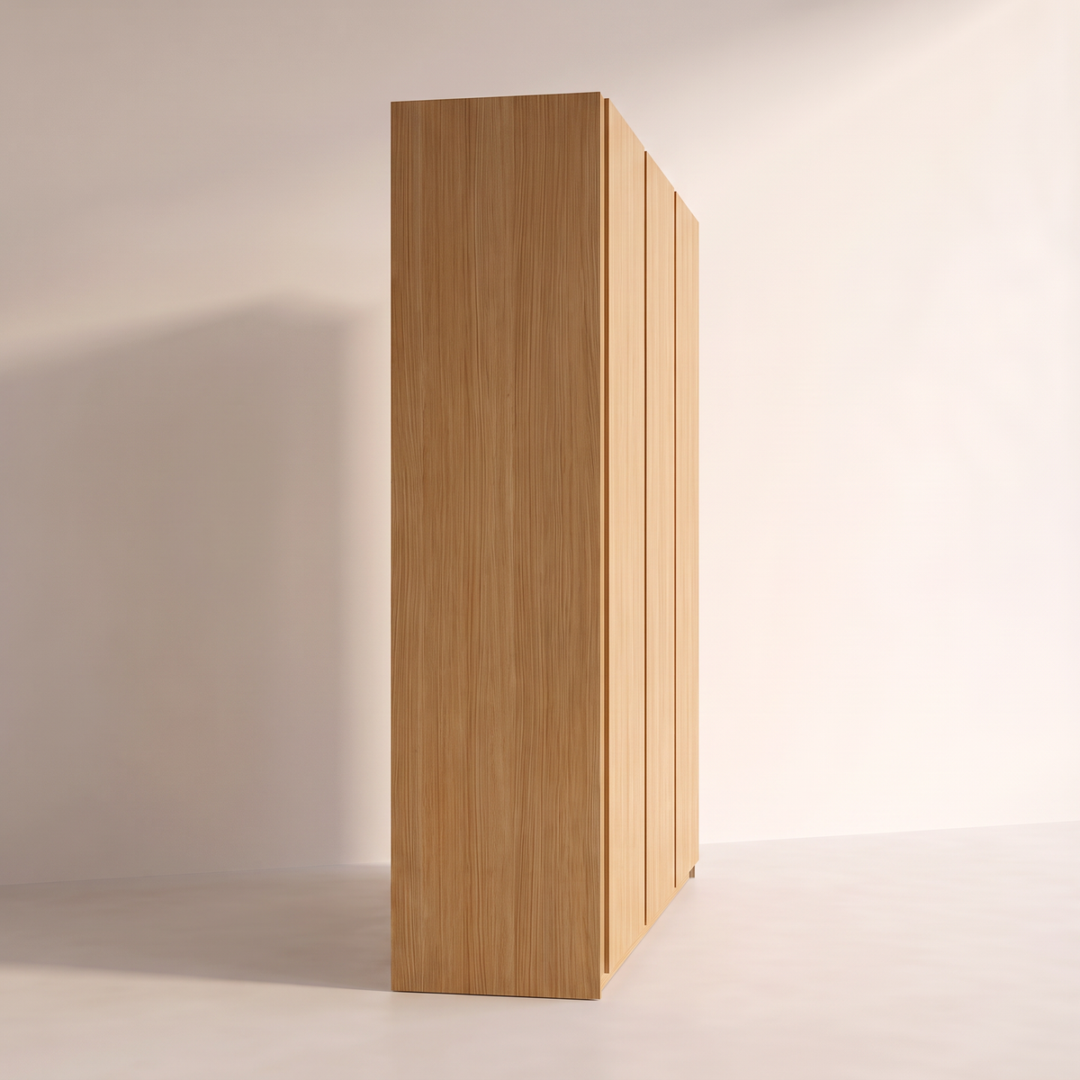 Groove Ash Wardrobe in honey ash veneer, left side profile