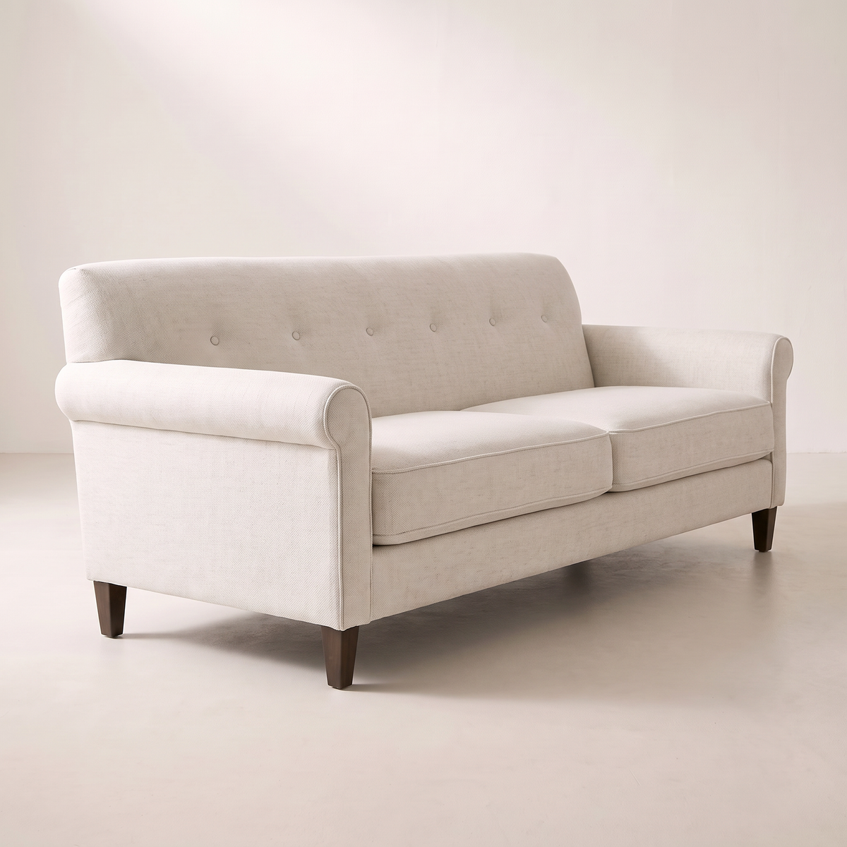 Haven Ivory sofa in ivory woven upholstery, opposite three-quarter view