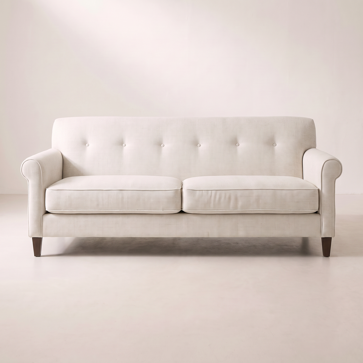 Haven Ivory sofa in ivory woven upholstery with button-tufted back, front view
