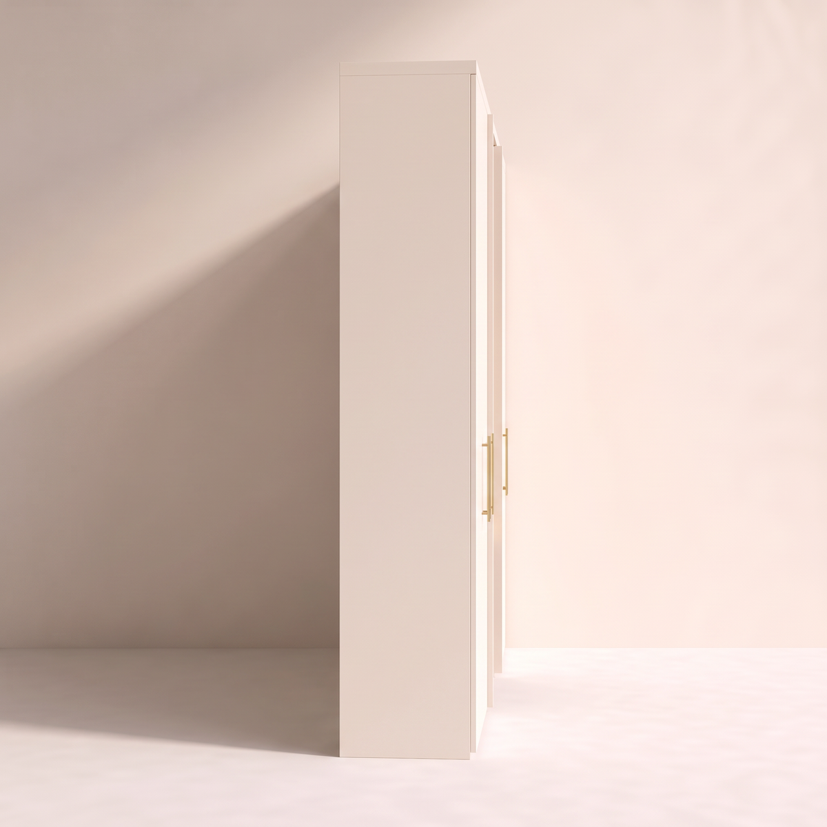Hidden Desk Wardrobe plain ivory side panel and brass pulls, side profile