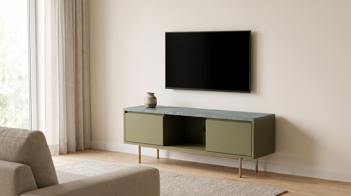 Kota Ledge TV unit styled in a calm living room