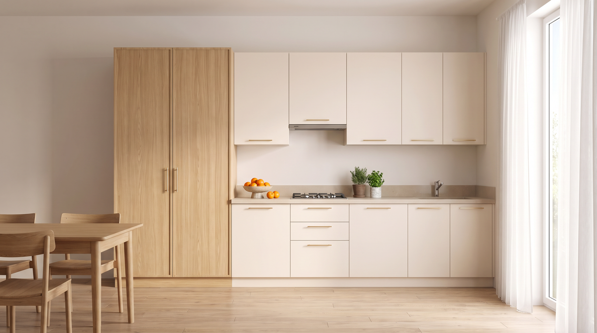 Larder Wall kitchen styled in a bright kitchen-dining space