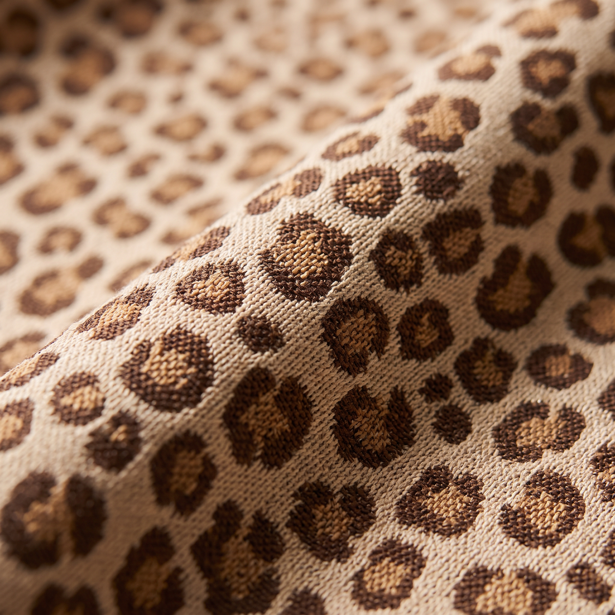 Leopard Jacquard upholstery fabric, close-up of the woven rosettes and raised jacquard texture