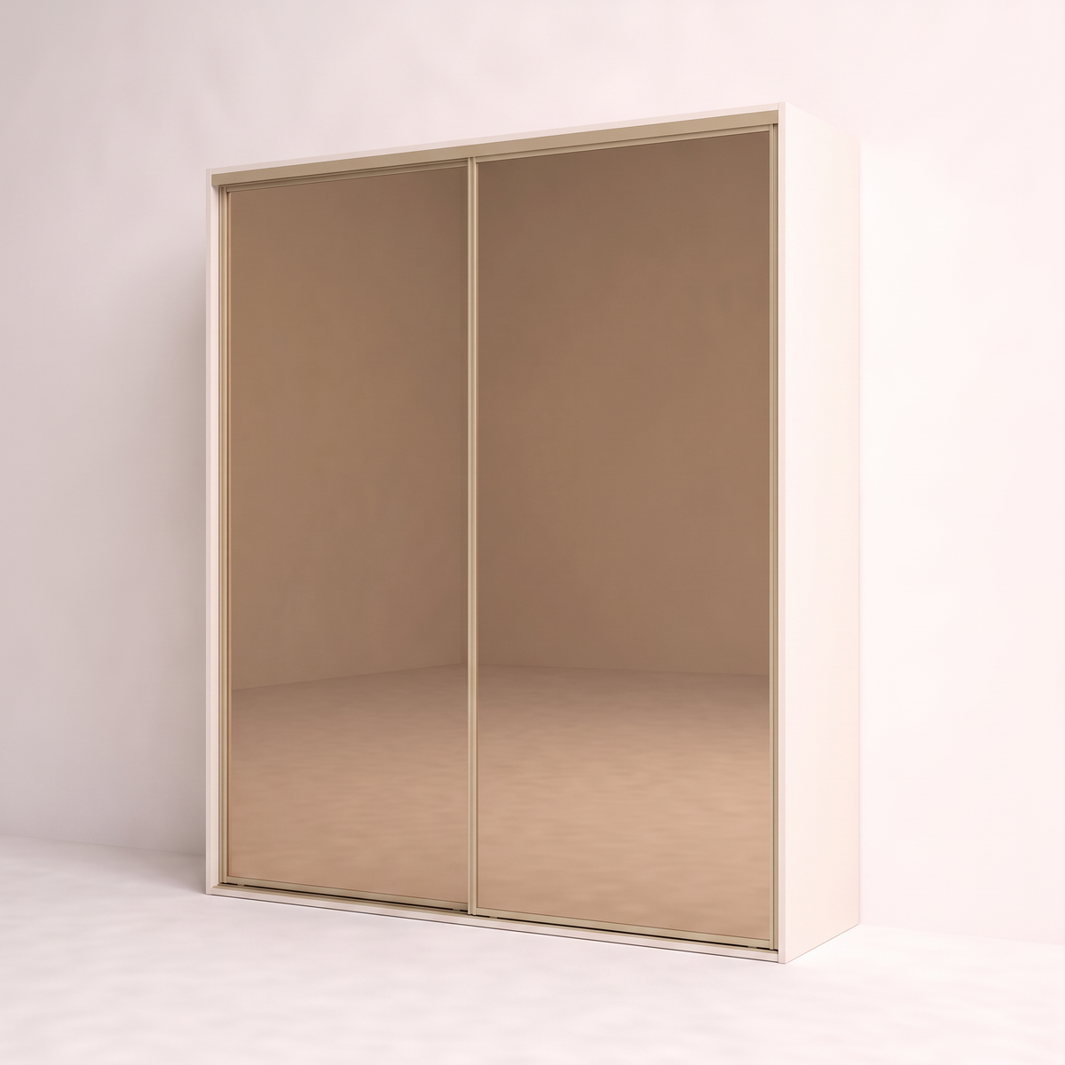 Mirage Mirror Wardrobe with bronze mirror doors and champagne frames, front-right three-quarter view