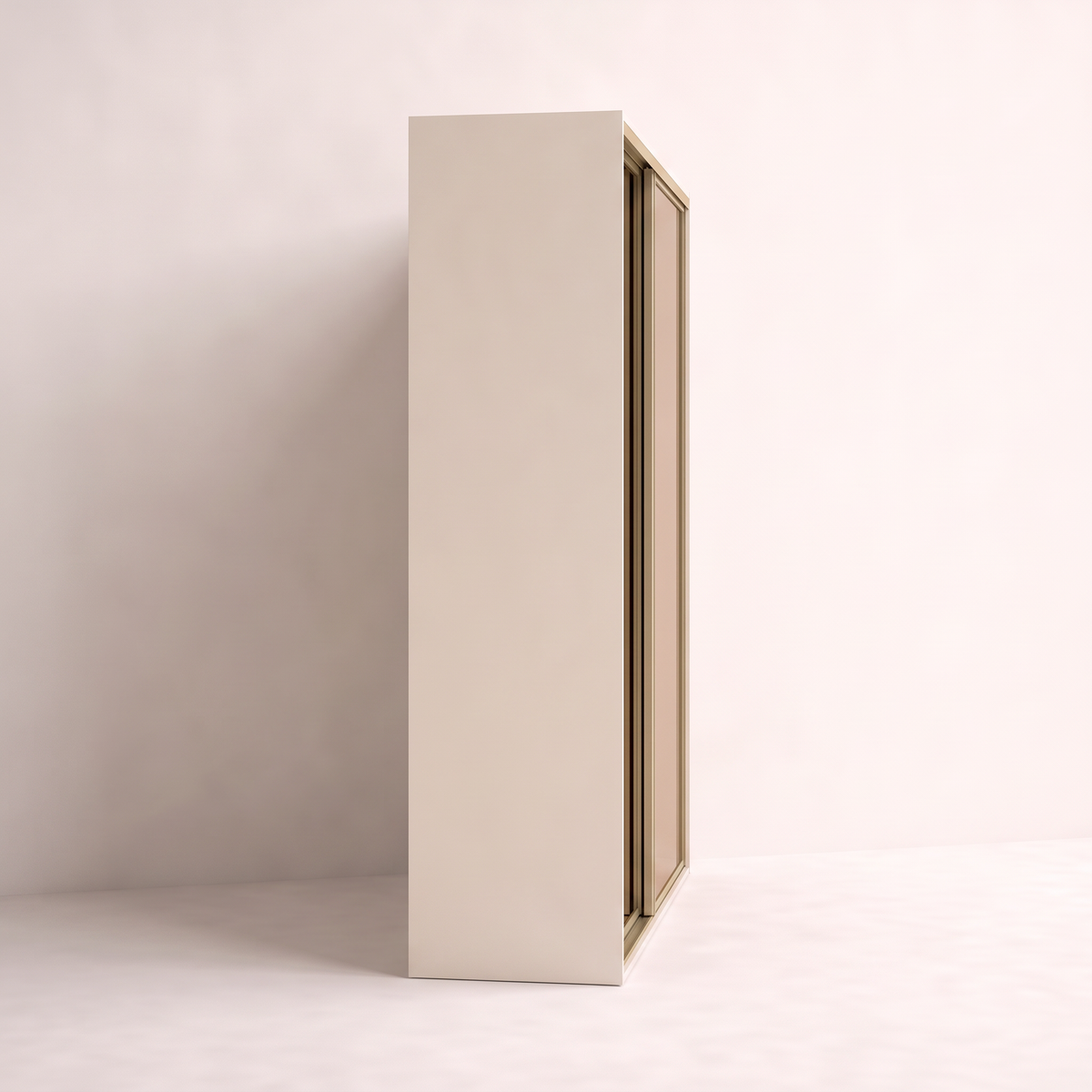 Mirage Mirror Wardrobe side profile showing its depth and stepped sliding door frames