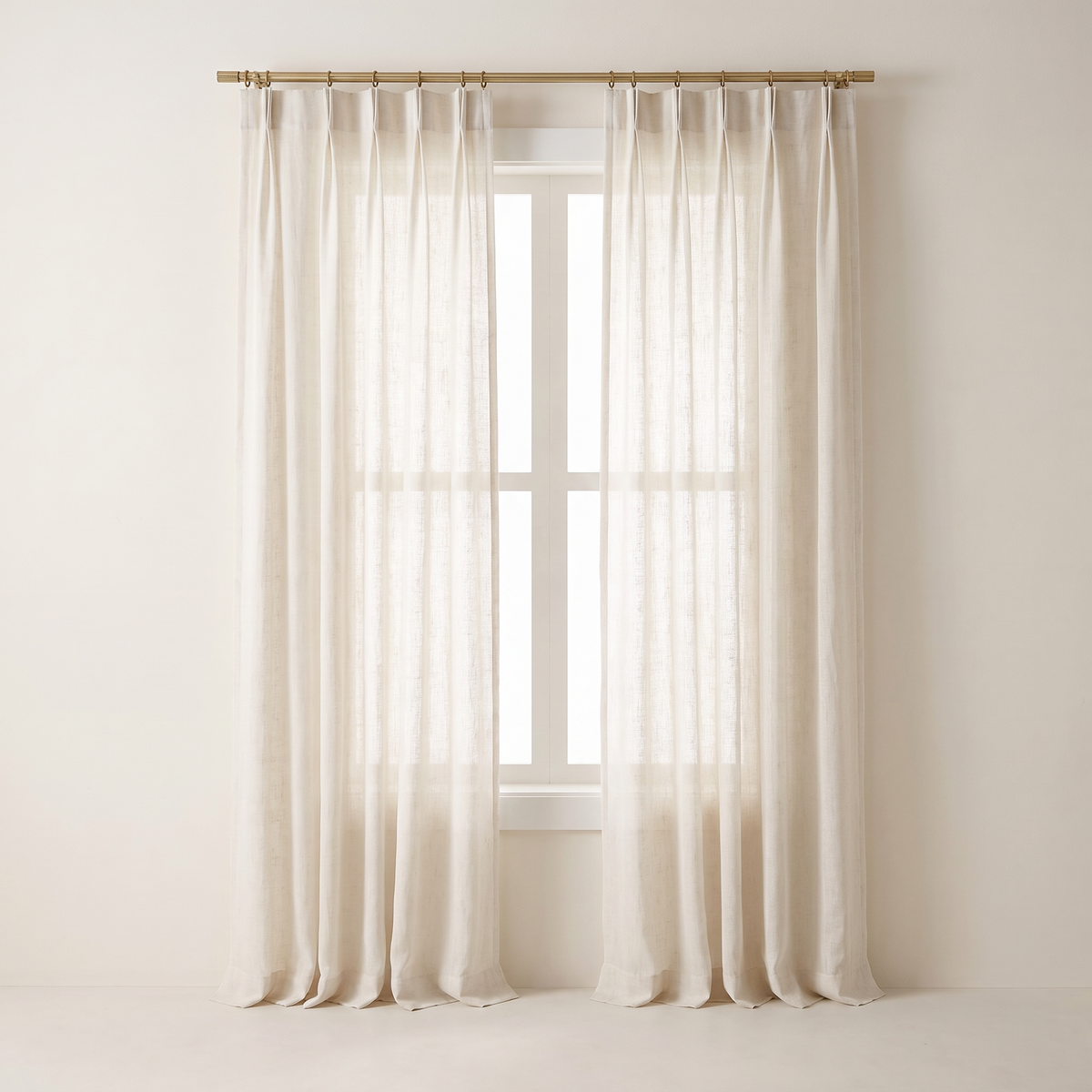 Mist Linen Sheer ivory linen-blend sheer curtains drawn across a window, straight front view