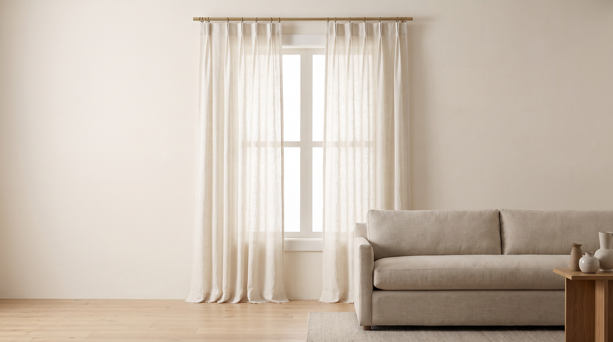 Mist Linen Sheer ivory sheer curtains styled at a window in a calm living room