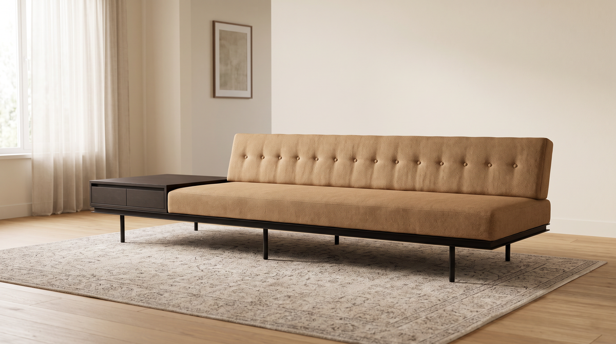 Monolith Brown sofa styled in a calm living room