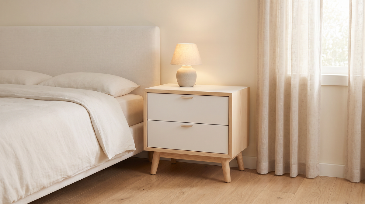 Night Stand 811 bedside table styled beside a bed in a calm bedroom