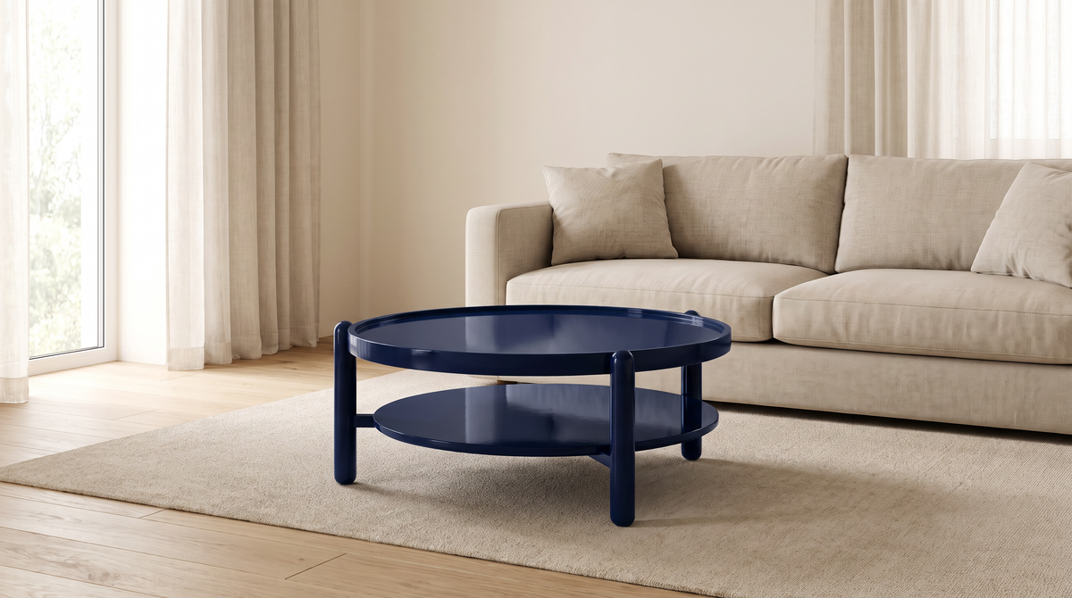 Noir Blue coffee table styled in a calm living room