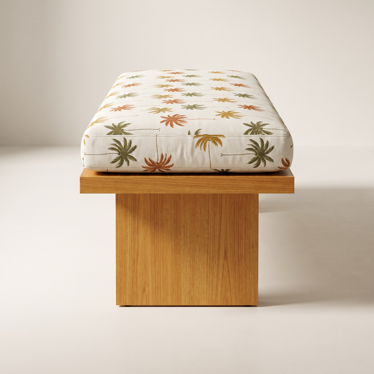 Palmira 1 bench, end view of the cushion on the wooden slab base