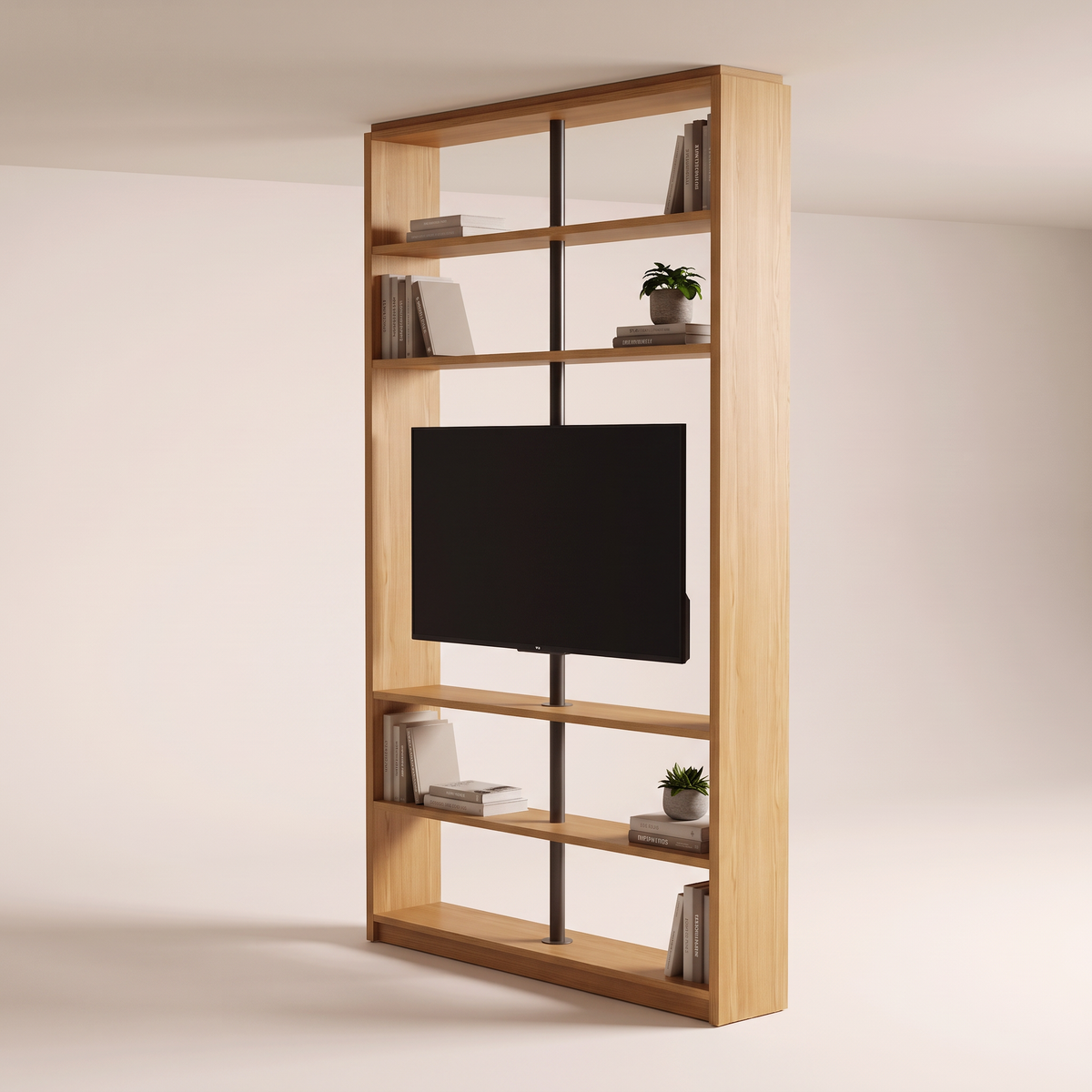 Partition Swivel honey ash TV partition, front-right three-quarter view