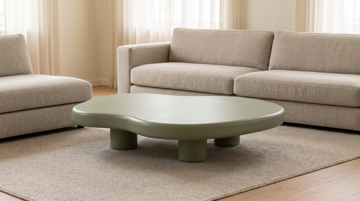 Pebble Sage coffee table styled in a calm living room