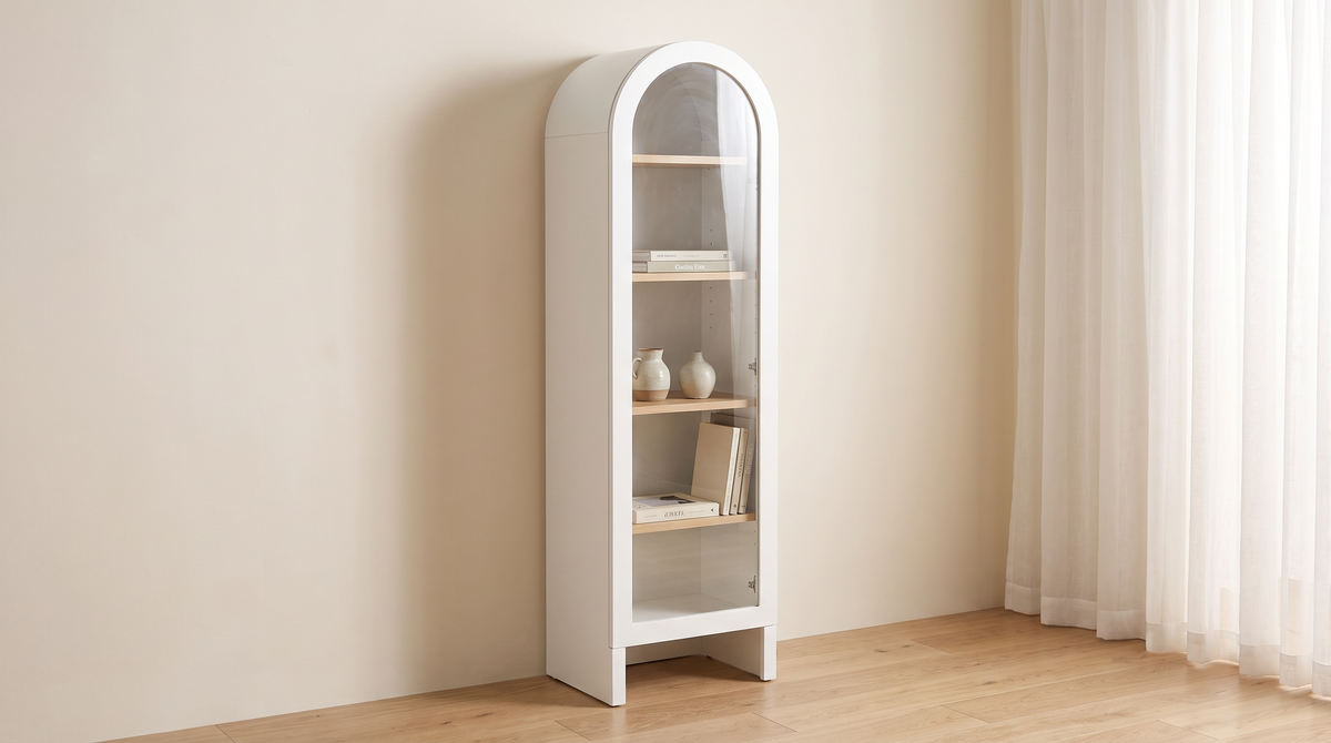 Portal Bookcase styled in a calm living room
