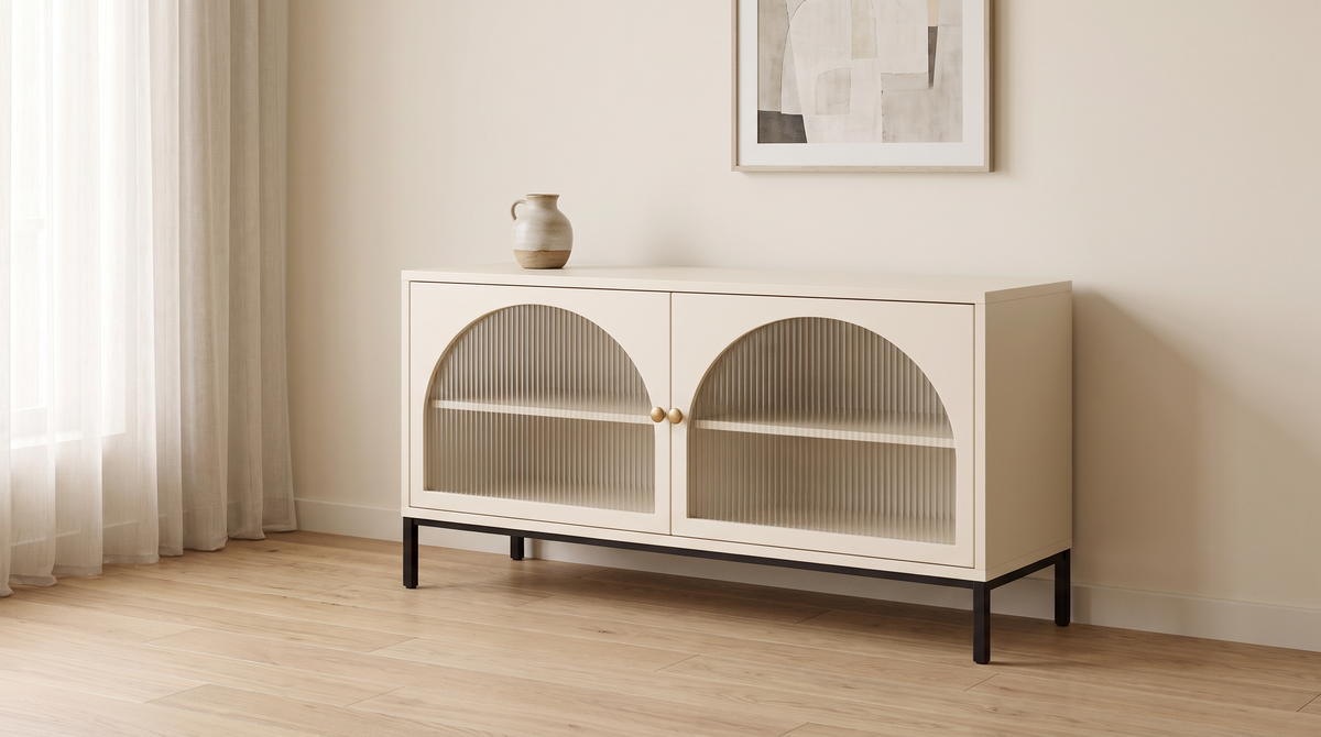 Portal Low cabinet styled in a calm living room