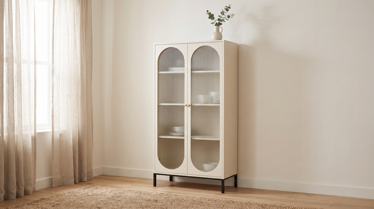 Portal Tall cabinet styled in a calm dining room