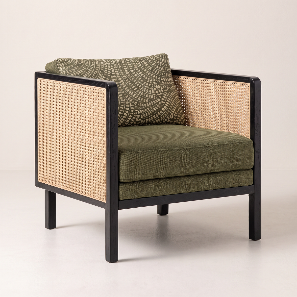 Raffia Black lounge chair, opposite front three-quarter view