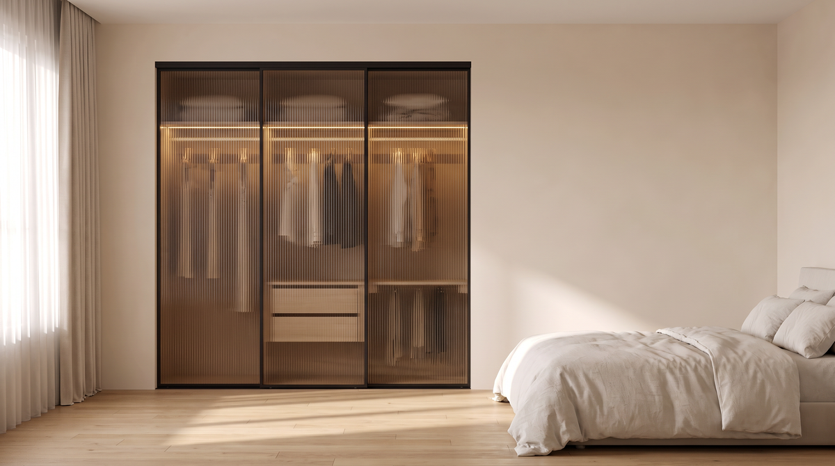 Ripple Sliding Wardrobe styled in a calm bedroom