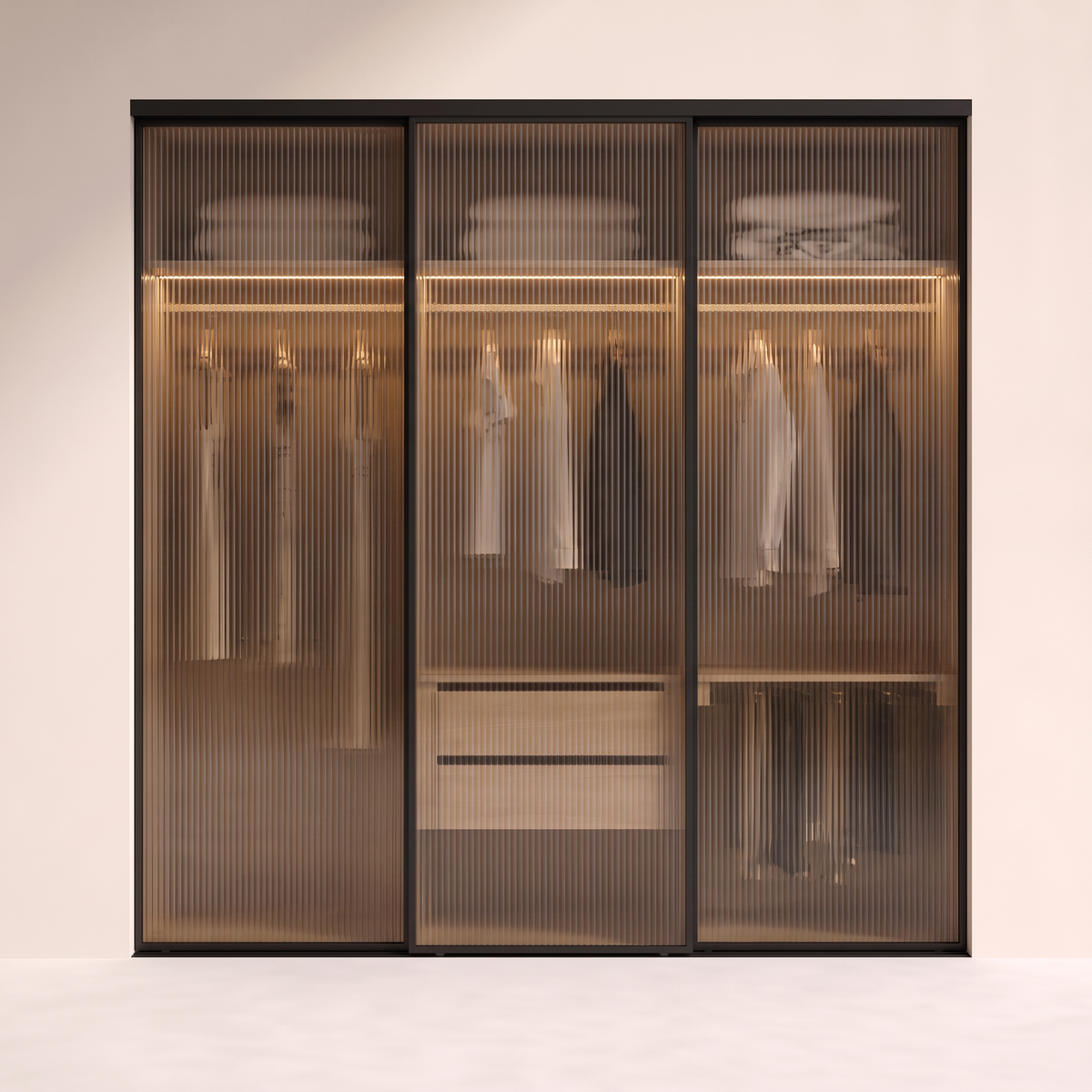 Ripple Sliding Wardrobe with fluted bronze-glass sliding doors, straight front view